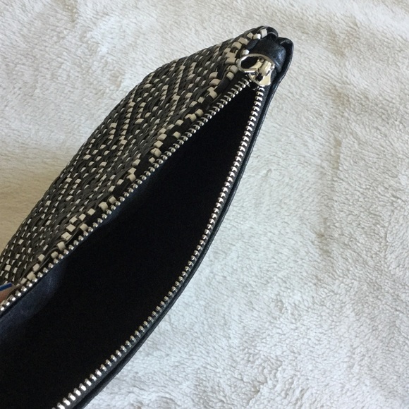 Clutch Bag Black White Vegan Faux Leather Woven Handbag - Picture 4 of 9